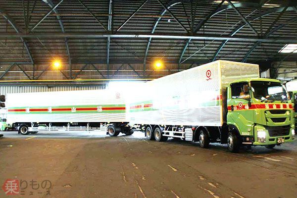 25m 대형화물차 일본 화물차 운전기사 부족으로 더블연결 트럭 도입 확대